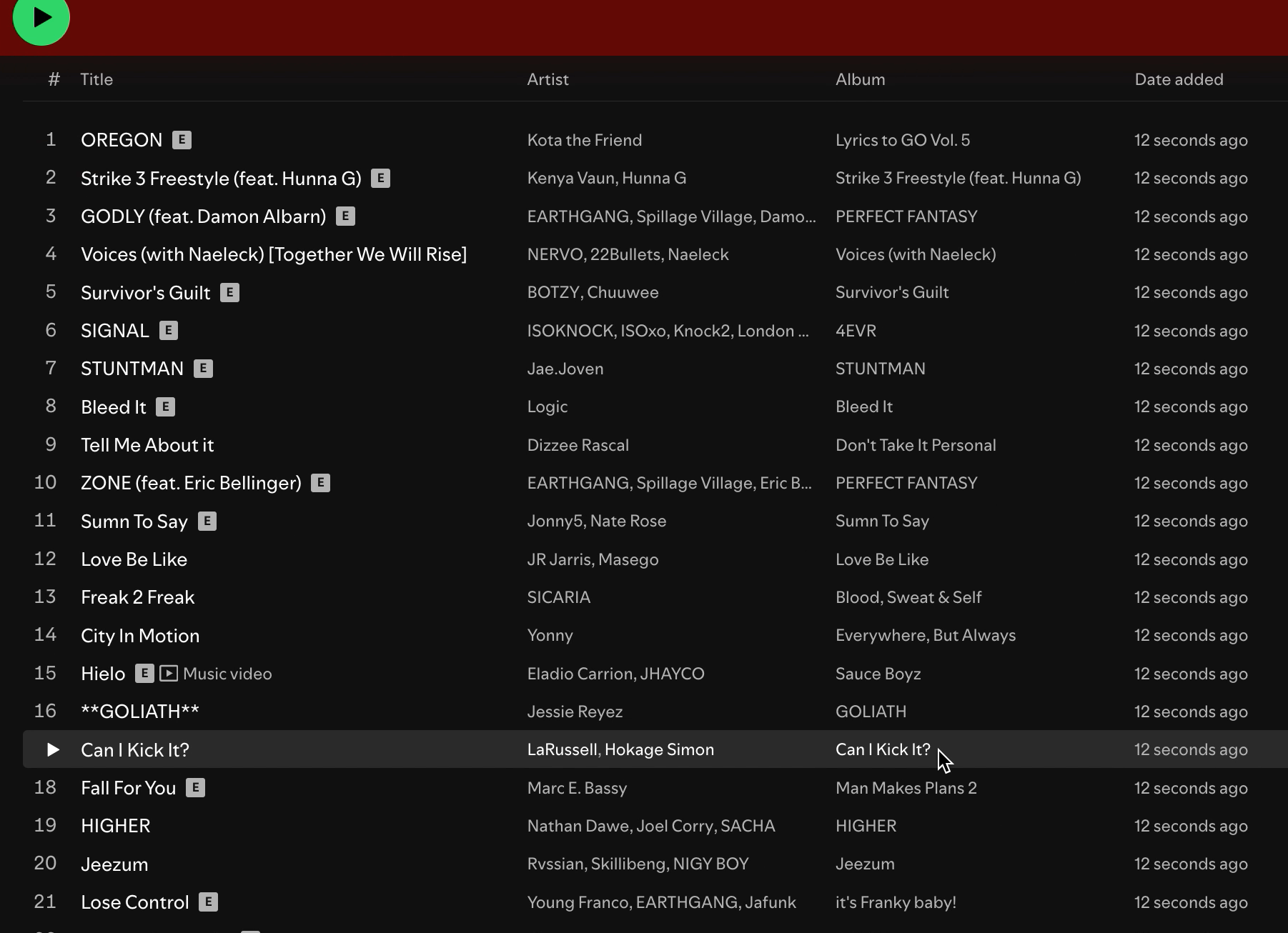 Updated Heavy Rotation playlist screenshot